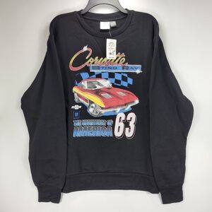 GM Chevrolet Corvette Sting Ray America Car Pullover Sweater Mens Large L Black